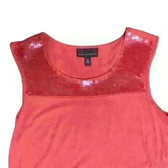 Dana Buchman Women’s Sequin Blouse Tshirt Salmon Size Medium Spring Colorful - Picture 4 of 10